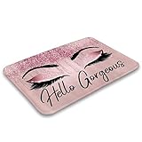 Hello Gorgeous Doormats for Front Door, Pink Drip Glitter Eyelash Welcome Mats, Mud Absorbent Door Mats with Non Slip Rubber Back, Soft and Thick Floor Mat for Inside, Outside, Bathroom, Entrance