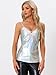 Allegra K Women's Metallic Shiny Halloween Party Tank Top Sleeveless Deep V Neck Camisole Tops Small Holographic Silver