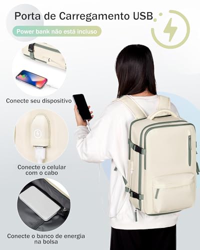 Mochila Executiva de Viagem Grande 40L Impermeável com Porta USB, Mochila Compartimento para Noteboo