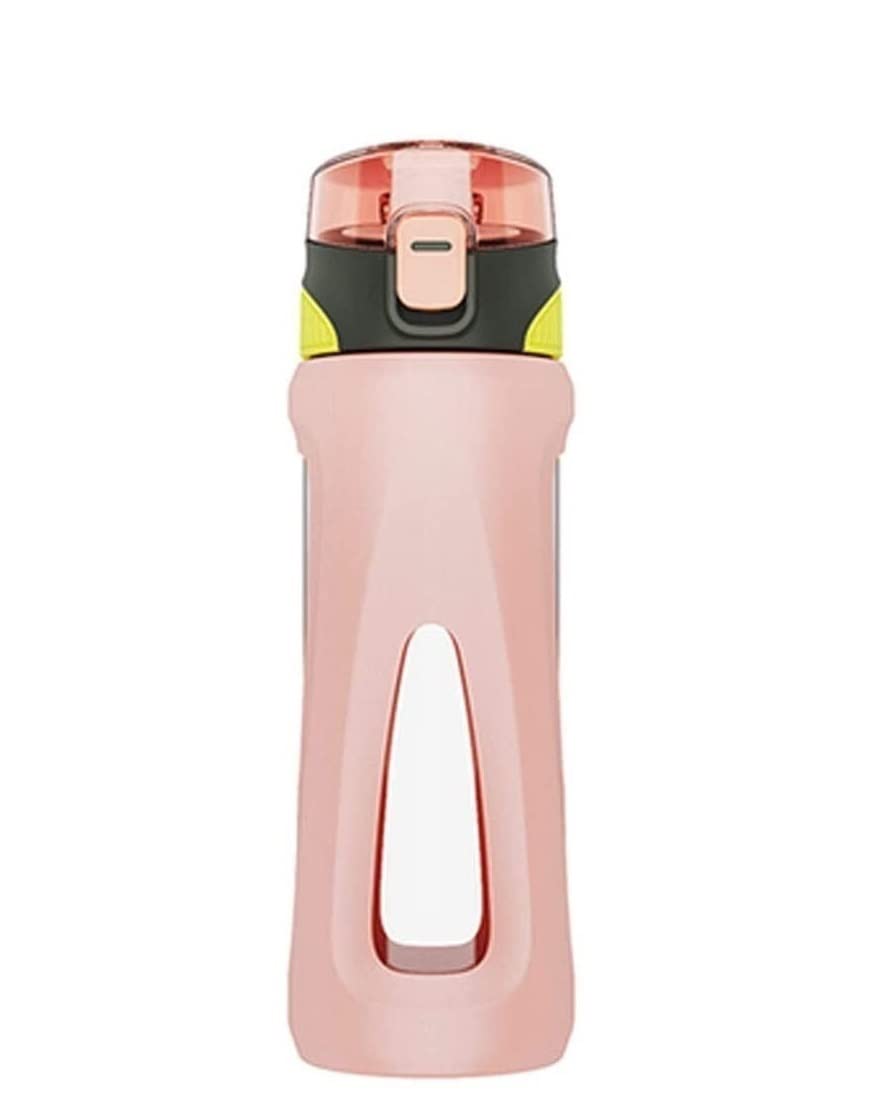IRYZE Wasserflaschen Trinkflasche Sportflasche Wasserflaschen mit Silikonschutzhülsengymflasche, klare Wiederverwendbare Wasserflasche Wasserflasche (Color : Pink- B, Size : 400ml)