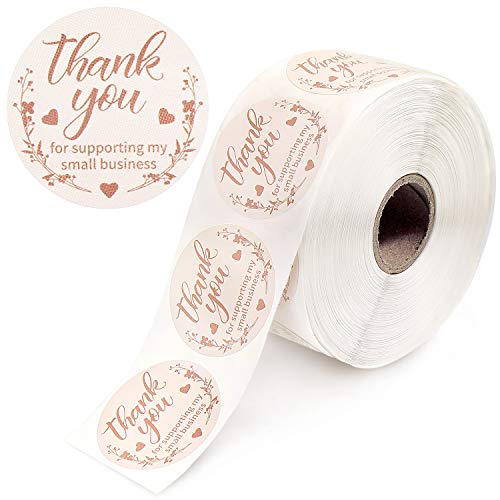 1000 Pieces 1.5 Inch Thank You for Supporting My Small Business Sticker Labels Self-Adhesive Rosy Thank You Sticker for Sealing Decoration Small Business Owner