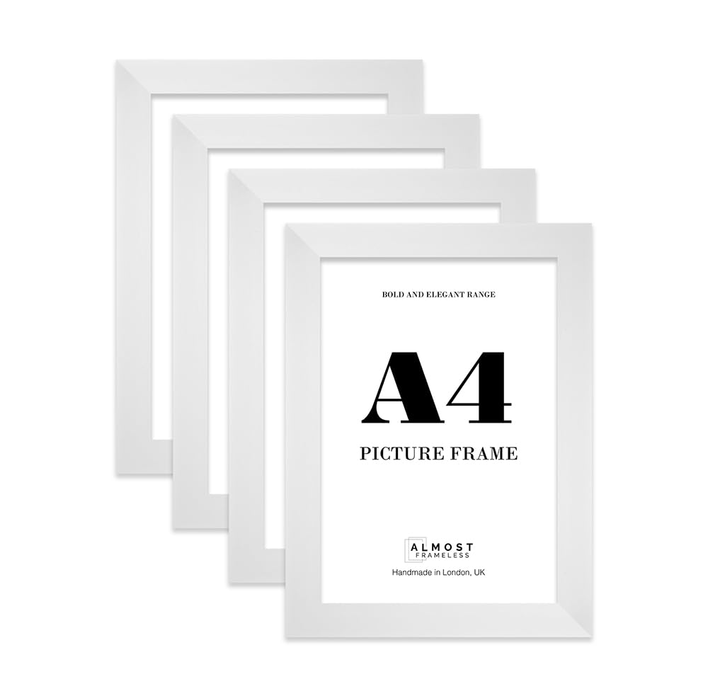 A4 Photo Frame, Display A4 Pictures (21 x 29.7cm - 8.3 x 11.7in) Picture Frame for wall Display - White - 4 Pack