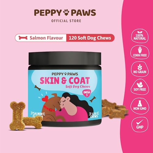 Image of Skin & Coat Soft Chews for Dogs - 120 Count | Omega 3, DHA, Biotin, Zinc, Vitamin E & C | Anti-Shedding, Itch Relief, Soft Fur Growth | Salmon Flavor | Natural, Non-GMO
