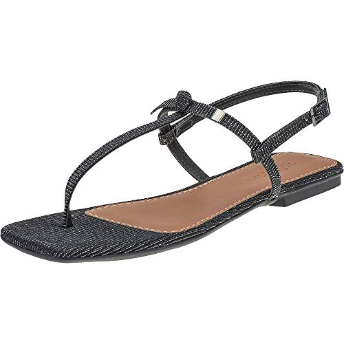 Sandalia Feminina Rasteirinha Leve Brilho Eleganteria Tamanho:35;Cor:Preto