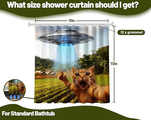 Image of Funny Cat UFO Shower Curtain, 70x72 Inch