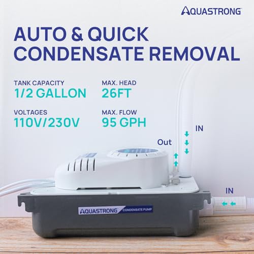 Aquastrong Bomba condensada HAVC 1/30HP 95 GPH, 115V/230V, interruptor de segurança automático, remo