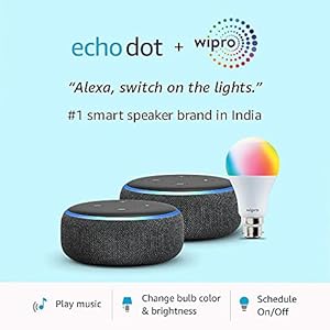 Echo Dot (3rd Gen, Black) gift twin pack with Wipro 9W LED smart Bulb
