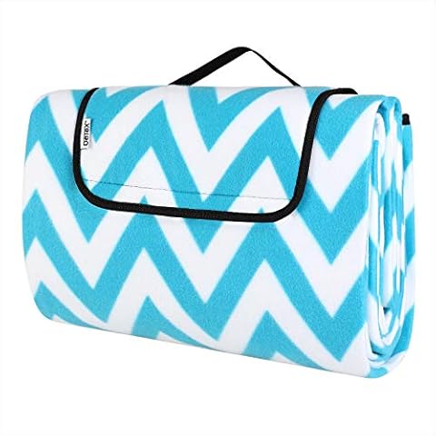 Detex Picnic Blanket Large Outdoor Beach Camping Family Travel Rug Mat 2x2m and 1.5x1.95m Colour Size Choice (200 x 200 cm, Turquoise - White) Cover