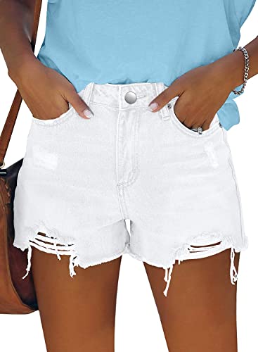 Image of onlypuff Womens Jean Short Cut Off Denim Shorts High Waist Ripped Distressed Stretchy