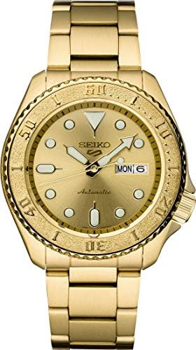SEIKO (セイコー) 自動巻き腕時計 メンズ - 5つのスポーツ - 曜日/日付カレンダー、LumiBriteの針とマーカー、回転ベゼル、100m防水, ゴールド - SRPE74。, STD - Rotating Bezel, モダン