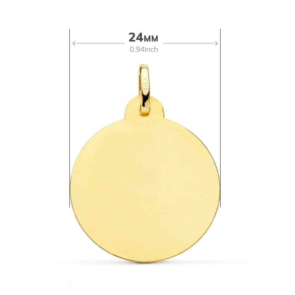Vierge Médaille d'or Girl 18K Première communion 24 mm. Détails sculptés à la frontière