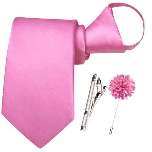 Image of Hi-Tie Pretied Boys Ties Solid Color Kids Adjustable Necktie Lapel Pin Clip Set Age 8-12 Wedding School Graduation