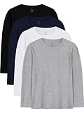 HoeVou 4 Pack Boys Long Sleeve Shirts Soft Cotton Basic Tees Youth Boys Long Sleeve T-Shirts Layering Shirts Tagless 7-8Y