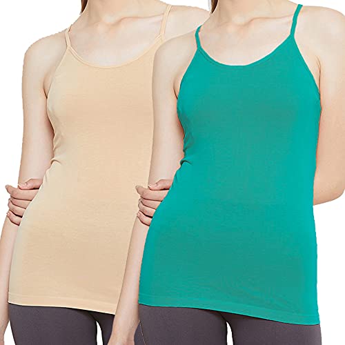 Image of OUTFLITS Women's Ladies Cotton Adjustable Strap Innerwear Camisole Slip Combo 2 Pices Pack (LIC02F 2C)
