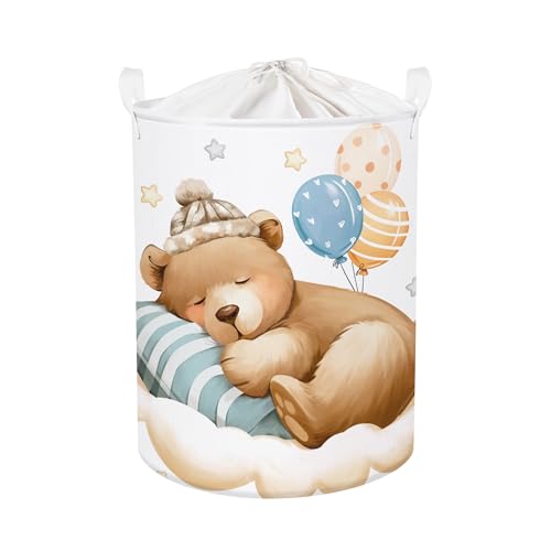 Image of Sleeping Animals Baby Laundry Hamper Collapsible Clothes Kids Storage Basket Large Boys Girls Gift Toy Box Bin for Nursery, Bear, 63L