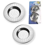 Rubigo Sink Drainer Plug Hair Catcher – Stainless Steel Shower Drain Cover, Bath Plug Hole Strainer, Kitchen Sink Hole Cover, Drain Filter Stopper for Hair and Food Debris – 7.7cm (90 Hole) 2pk