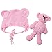 Newborn Baby Bear Hat Beanie with Bear Dolls Photography Accessories,Light Pink