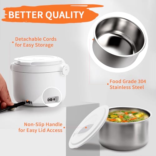 Aotto Electric Lunch Box, 32 oz Portable Food Warmer Heater, Lunch Warmer Portable for Work/Office/Car/Travel 12V/24V/110V 3-in-1, Warming Soup & Meal, Spill-Free, Men & Women\'s Gifts, White