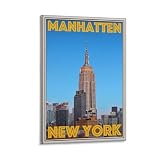 LZTEN Póster de viaje o lienzo de estilo retro vintage, arte de pared de Nueva York Manhattan, arte de pared de viaje por el mundo, vacaciones, Art Deco 2 lienzos de 12 x 1 pulgadas