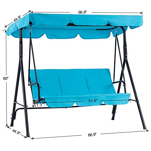 image for Mcombo 3-Person Outdoor Patio Swing Chair, Convertible Canopy Hanging 