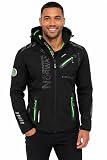 Geographical Norway Royaudb Men Dsitri Prod Veste Softshell Capuche Homme Impermeable Manteau Outdoor Blouson Coupe Vent Tactique Resistant Randonnee Ski Automne Hiver Printemps (Noir Vert L)