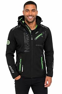 Geographical Norway Royaudb Men Dsitri Prod Veste Softshell Capuche Homme Impermeable Manteau Outdoor Blouson Coupe Vent Tactique Resistant Randonnee Ski Automne Hiver Printemps (Noir Vert L)