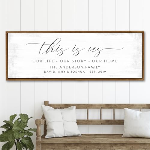 Pretty Perfect Studio Custom This Is Us Sign, Personalized Family Names on Canvas Wall Art 10"x20"