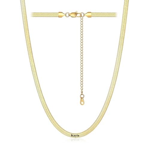 Custom4U Personalized Herringbone Necklace for Women 14K Gold Plated Choker Necklace Stainless Steel Snake Chain Custom Engraved 1-5 Names Adjustable