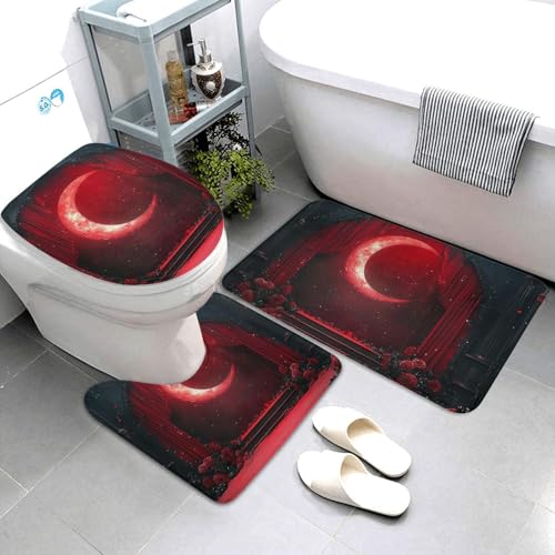 Juego de 3 alfombras de baño de estilo gótico alfombrilla lavable rosas 4