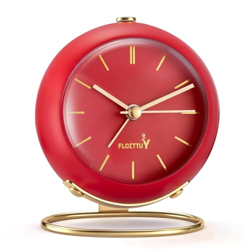 Image of FLOITTUY Silent Table Analog Alarm Clock No Ticking, Lighted on Demand and Battery Operated, Beep Sounds, Small Desk Clock(Tomato Red)
