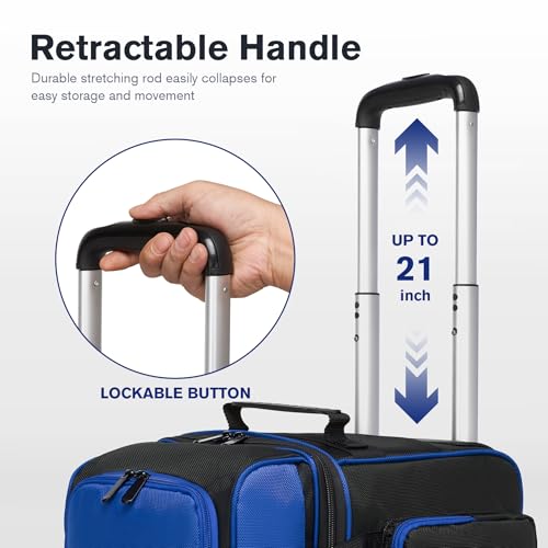 JMIANeodark Single Roller Bowling Bag with Wheels, 1 Bowling Ball Bag with Separate Shoe Compartment and Retractable Handle Extends to 37.0 Inches, Padded Foam Ball Insert (Blue)