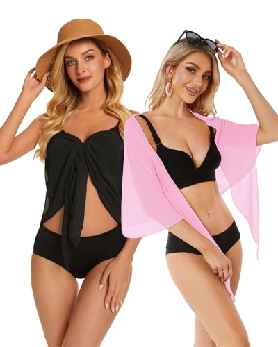 Image of CHICGAL 2 Pieces Women Beach Sarong Bathing Suit Wrap Skirt Sheer Bikini Swimsuit Cover Ups for Swimwear