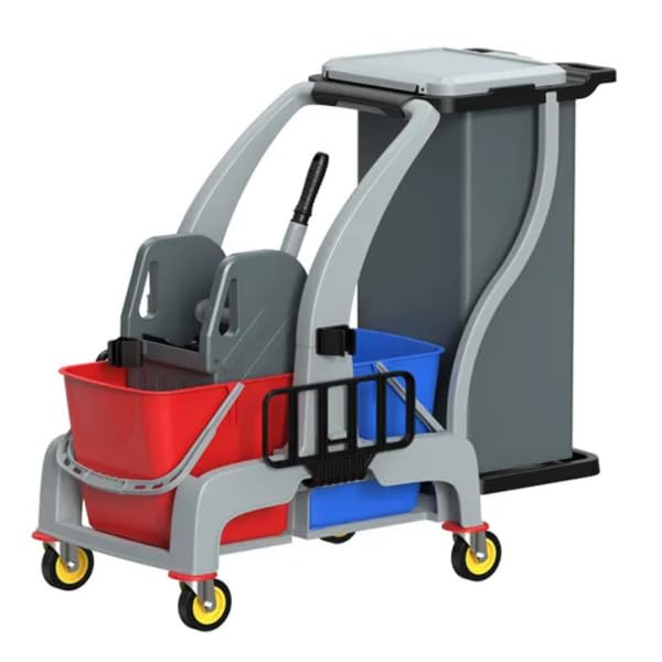 Clim Profesional Carro Profesional Multi de Doble Cubo de 30 litros con Ruedas Giratorias, Prensa Vertical, Bolsa Multifunción Y Soporte para Cubo Cristalero
