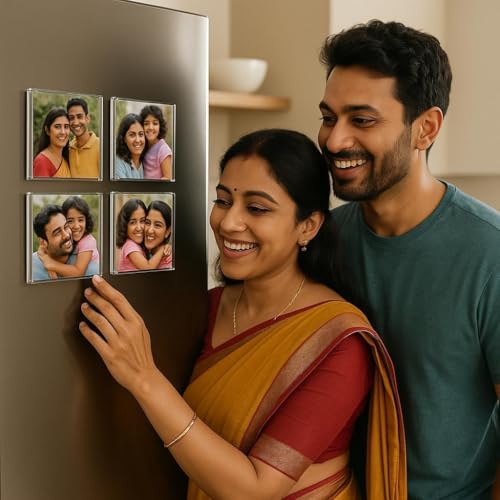 Image of Customized Photo Fridge Magnets Set of 6 (2x2 Inch) | Personalised Metal Picture Magnets for Refrigerator | Custom Photo Print for Home, Office Board Decor | Birthday