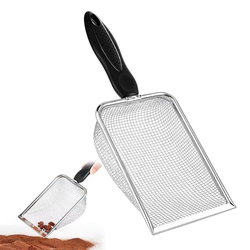 Haluway Stainless Steel Fine Mesh Litter Scoop - Sturdy Metal Cat Litter Shovel & Reptile Sand Sifter, Easy-to-Clean Waste Cleaner for Cat Litter-Box, Reptile Terrarium, Amphibious Aquarium