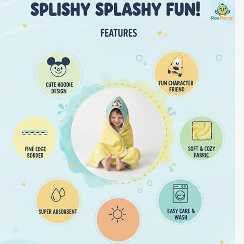 Image of Ultra-Soft Baby Hooded Towel - Coral Velvet Wrap Your Little One in Softness and Joy, Hypoallergenic & Super Absorbent Bath Wrap for Newborns & Toddlers |Cute Animal Design(0-5 Years)(Yellow&BLue)