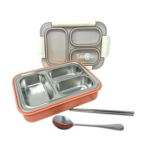 Image of Kitchen Bloom 3 Compartment Lunch Box for Kids With Spoon & Chop Stick - Stainless Steel Tiffin Box for Office, Men and Women (Rose Gold)