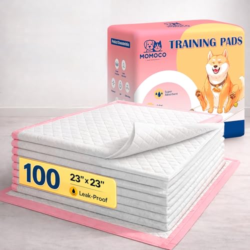 Image of MoMoCo Puppy Pads 23" x 23", 6-Layer Super Absorbent Dog Pee Pads, Leak-Proof Dog Training Pads for Hardwood Floors & Apartments, Flash-Dry Disposable Potty Pads for Puppies & Senior Dogs, 100 Count