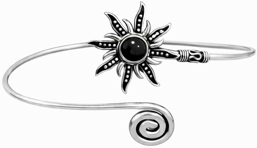 Silver Sunburst Bangle, Gemtone Hand Cuff, Spiral Hand Cuff, Gemstone Cuff Bangle, Sun Bohemian Jewelry Gift