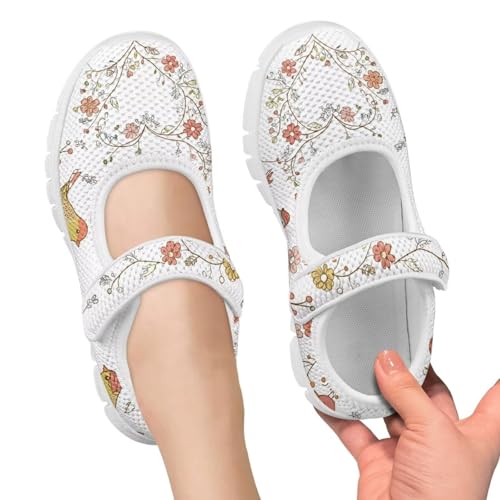 Mary Jane Shoes for Girls Cartoon Small Birds Toddler Dress Shoes Breathable School Shoes Mesh Sneaker for Kids,Size 11-2.53