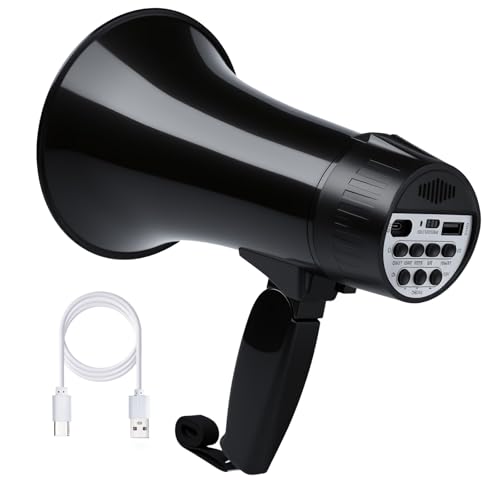 MGROLX 20 Watt Rechargeable Megaphone Bullhorn with Siren and 240s Recording, BT and USB Input, Megahone Speaker with Power Display and Portable Strap (Black)