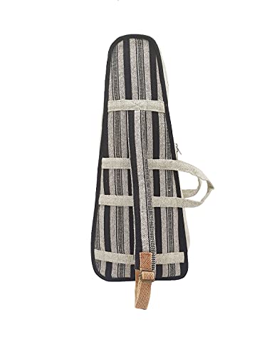 Image of The House of tara Modern Ukulele Bag | Ethnic Handloom Fabric Bag for Concerts | Multicolor | with External Zipper Pocket | Waterproof Padded Case | for Men and Women | Light Grey 2