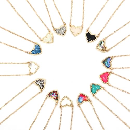 Collier Druzy cœur argent 925 anti-ternissement pierre rose géométrique