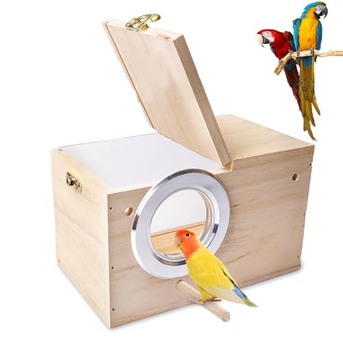 WIYETY Caja nido para periquitos, diseño transparente, para periquitos, nido de madera para pájaros, incubadora para loros, incubadora, para pinzones, periquitos, canarios, etc. (12 x 12 x 19,5 cm)