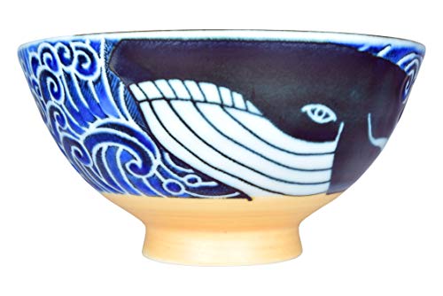 Mino Ware Japanese Rice Bowl, Rice Ramen Noodle Soup Sarada Pasta, Wave Whale Chawn, 4.6 Inch 10Oz Set Of 2 #TOP3