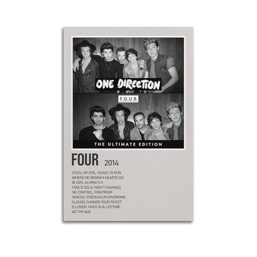 MJIFEI Four by One Direction - Póster de pared de arte vintage para decoración de habitación, póster estético para dormitorio, 30 x 45 cm, estilo sin marco