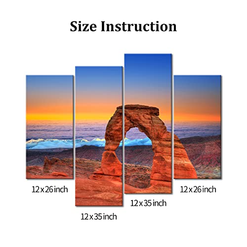 My Easy Art- Arches National Park Wall Art Decor Delicate Arches And Sea Under The Colorful Sky Canvas Pictures Artwork 4 Panel Usa Canyon Landscape Painting Prints For Home Living Dining Room #TOP6