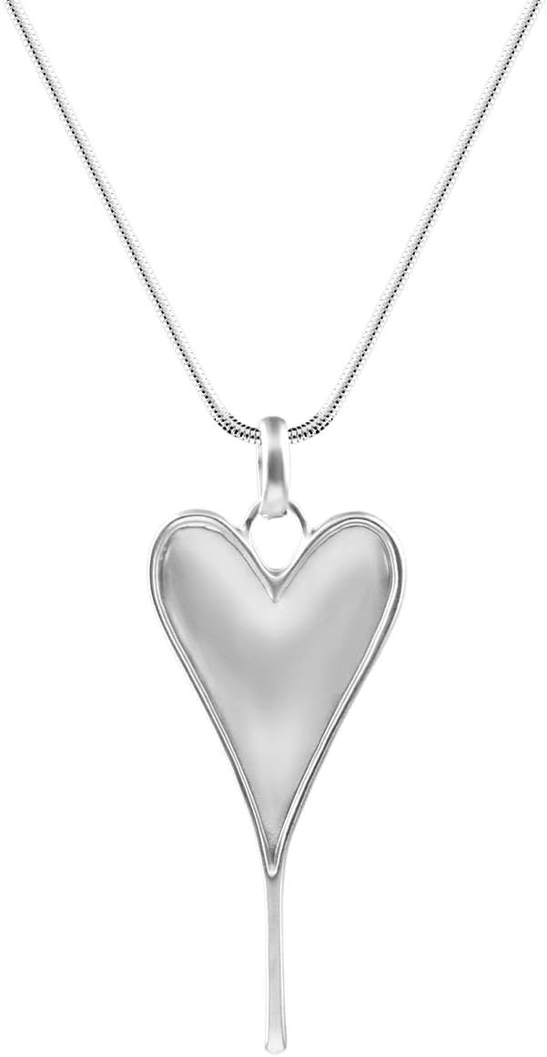 Long Heart Necklaces for Women 14K Gold-Silver Plated Trendy Brushed Chunky Pendant Layered Y Necklace Jewelry for Women With Gifts Box