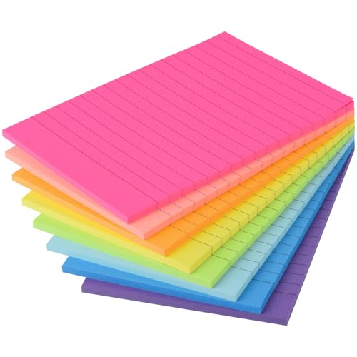 ZCZN Notas Adhesivas con Rayas, Pack de 8 Bloc de Notas,100 x 150 mm Notas Autoadhesivas, 40 Hojas por Bloc, Total de 320 Hojas, 8 Colores