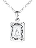 U7 A-Z 26 Letters Pendant Men Womens Fashion Jewelry Name Style Platinum Plated Square Pendants Capital Initial Necklace (M)